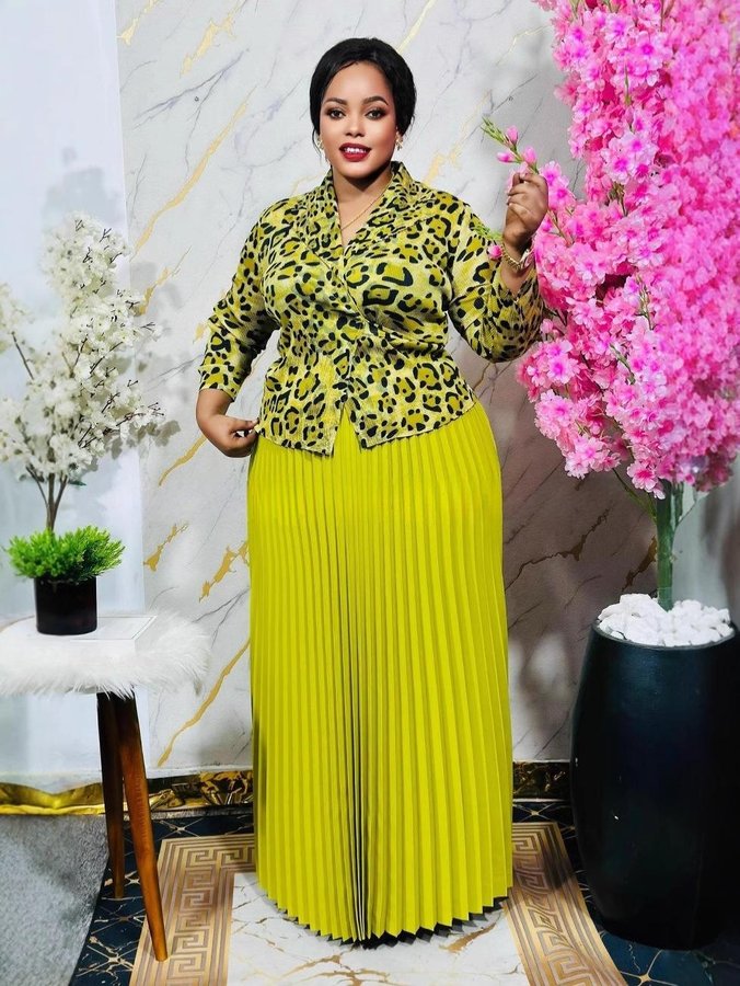 Lime Print Pleated Skirt Set, BIV-001