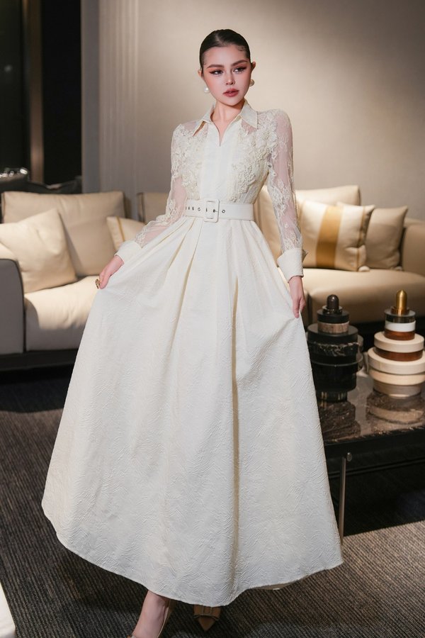 White Long-Sleeve Occasion Dress, BIV-007
