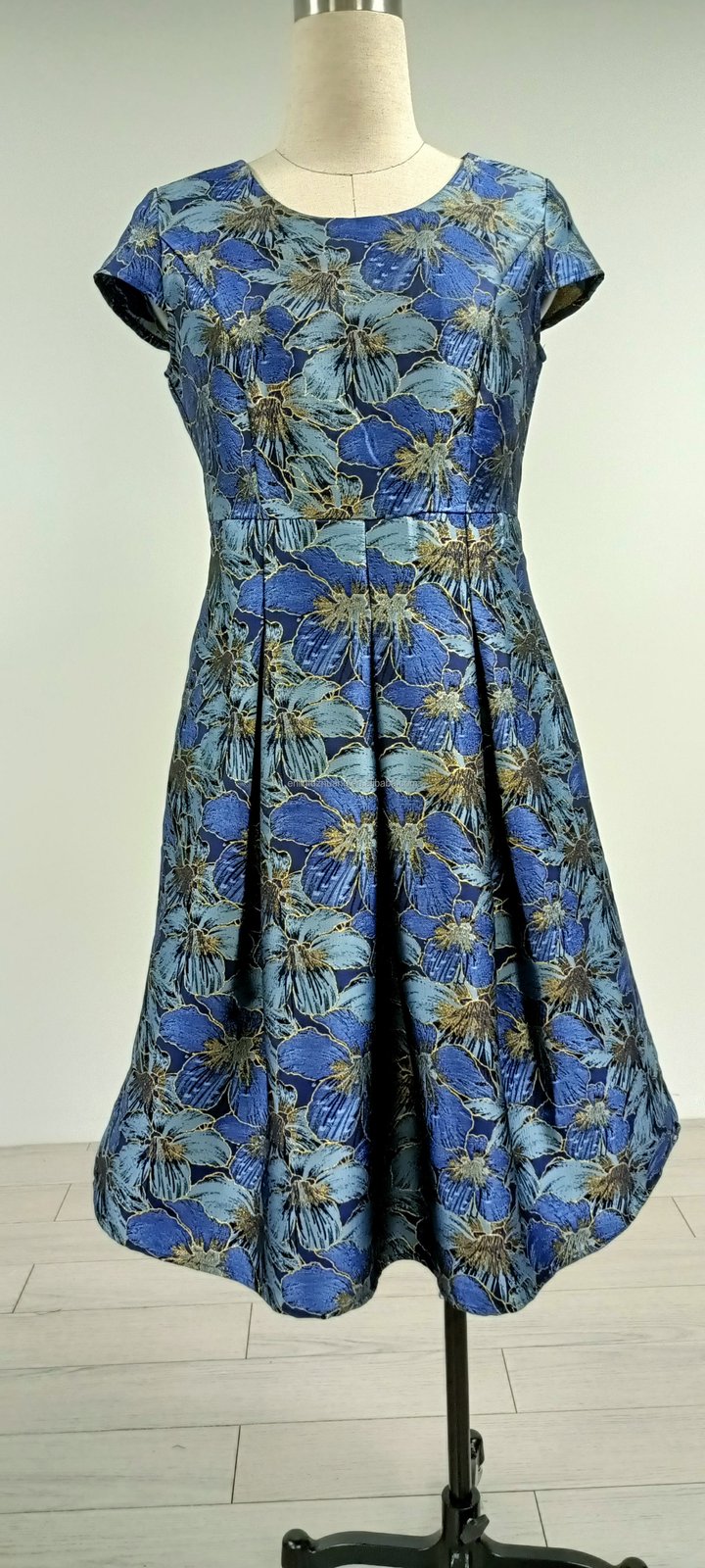 Blue Patterned Midi Dress, BIV-011