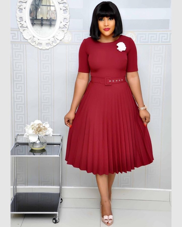 Red Pleated Midi Dress, BIV-014